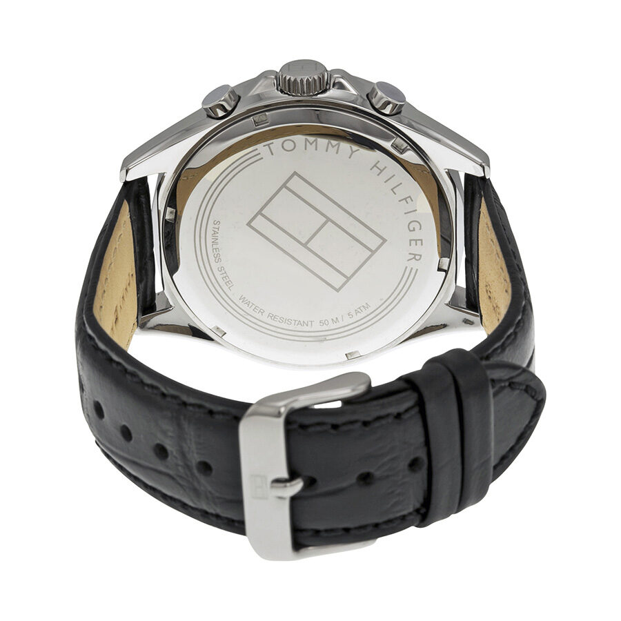 Tommy Hilfiger watch caseback showing transparent crystal and engraved branding