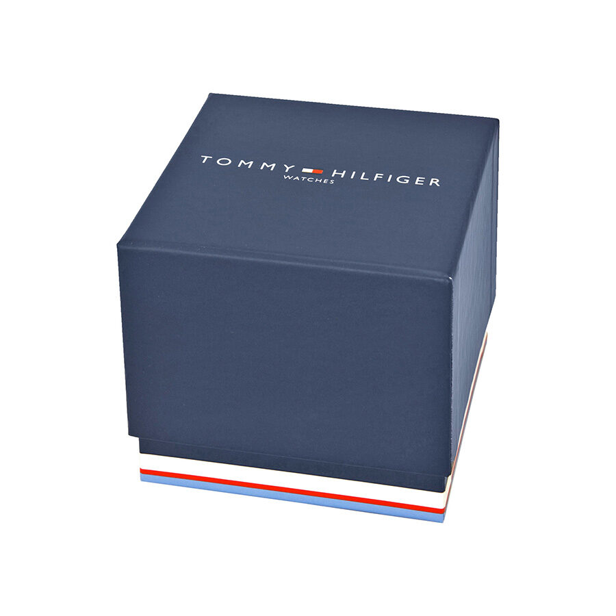 Tommy Hilfiger watch presentation box in navy blue with logo and red-white-blue stripe detail