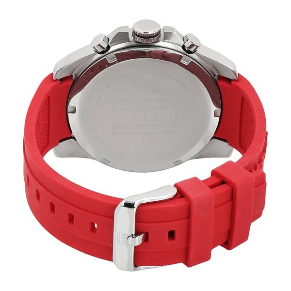 Tommy Hilfiger men's red silicone sports watch back view showing case design