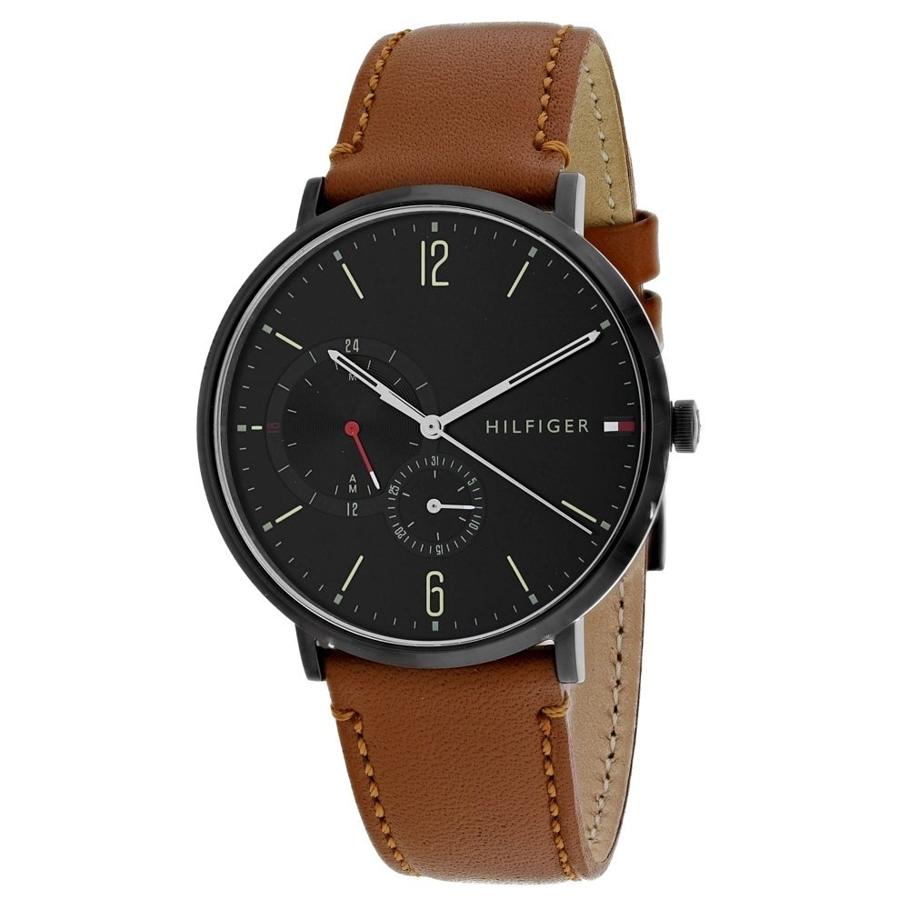 Tommy Hilfiger 1791510 men's watch with black dial and brown leather strap