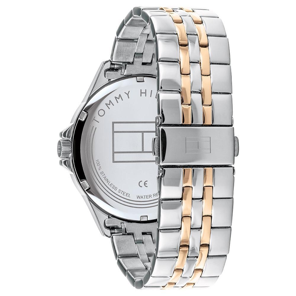 Tommy Hilfiger 1791617 caseback showing steel case back and two-tone bracelet