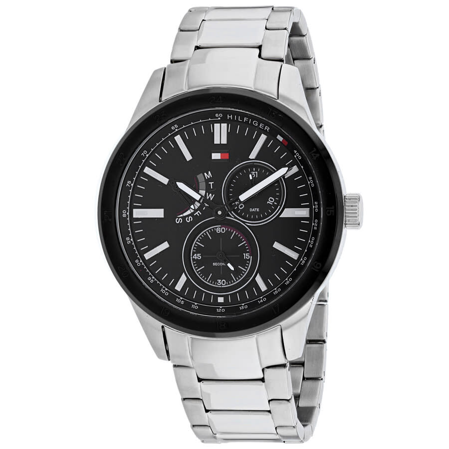 Tommy Hilfiger men's watch with black dial and stainless steel bracelet