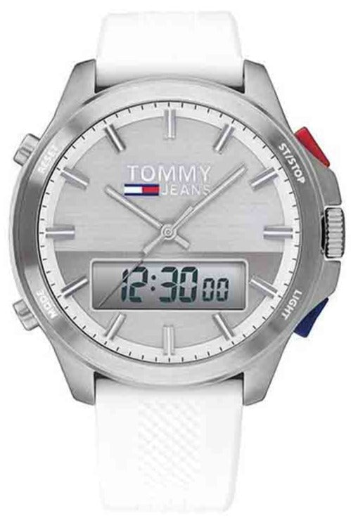 Tommy Hilfiger  Quartz Silicone Strap Silver Dial 46mm Men's Watch - 1791764