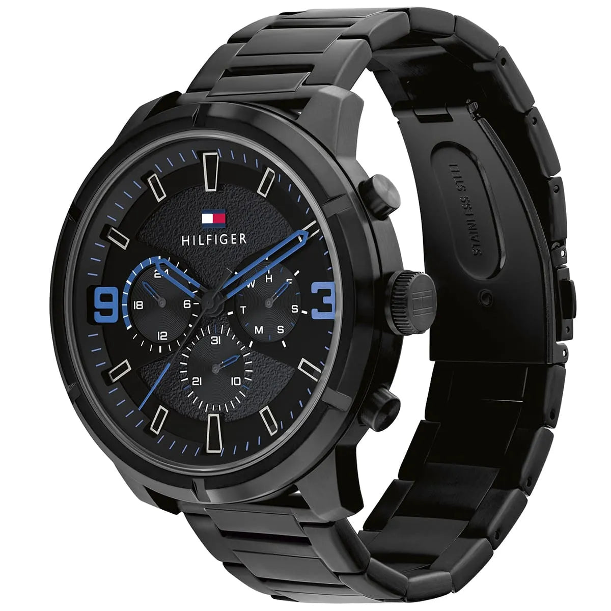 Tommy Hilfiger TH Bold black stainless steel bracelet watch three-quarter view