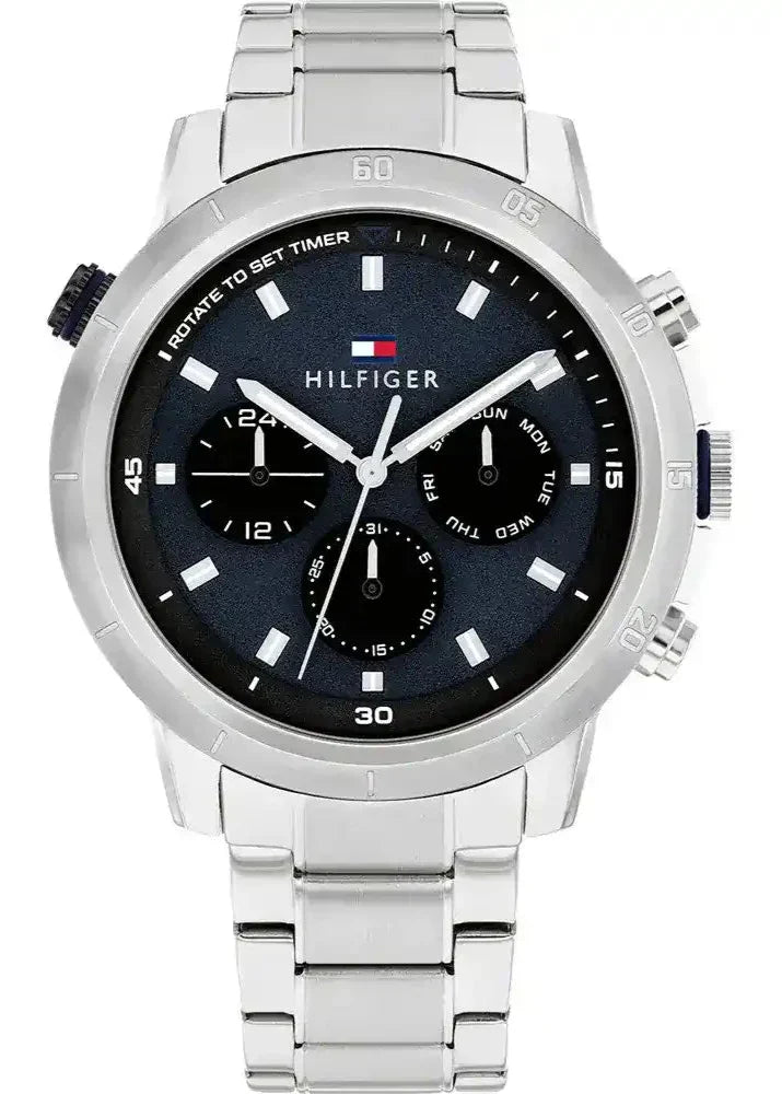 Tommy Hilfiger Troy men's watch with blue dial and silver metal bracelet