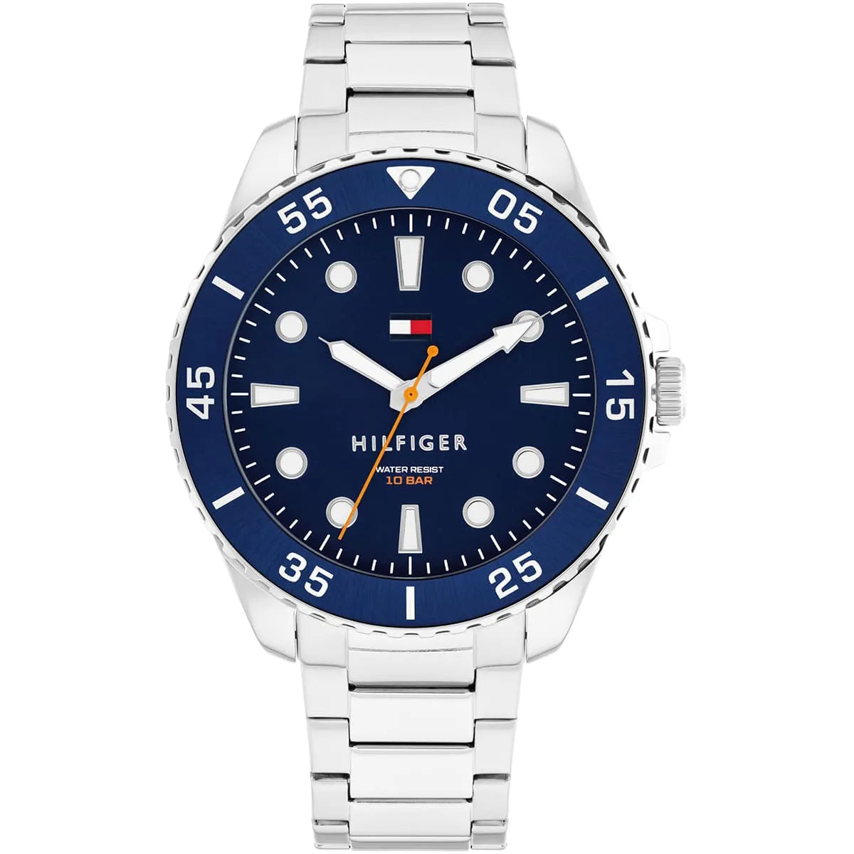 Tommy Hilfiger Oceanic blue dial watch with stainless steel bracelet and rotating bezel