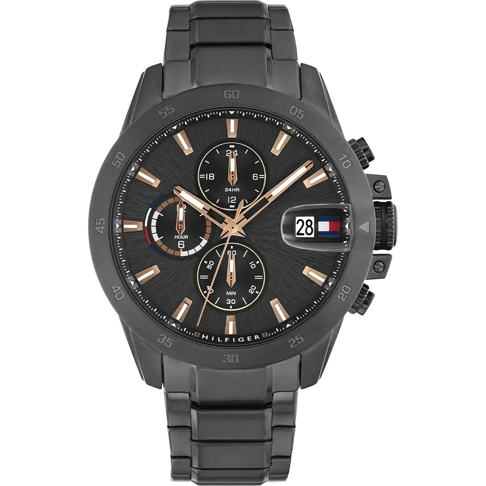 Tommy Hilfiger JAMESON dark grey chronograph watch with dark dial and rose gold hands