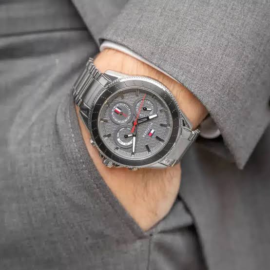 Tommy Hilfiger Aiden Chronograph Grey Dial Silver Steel Strap Watch For Men - 1791857