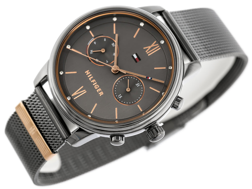 Tommy Hilfiger Blake Grey Stainless Steel Mesh Gunmetal Dial Multi-function Women's Watch - 1782304