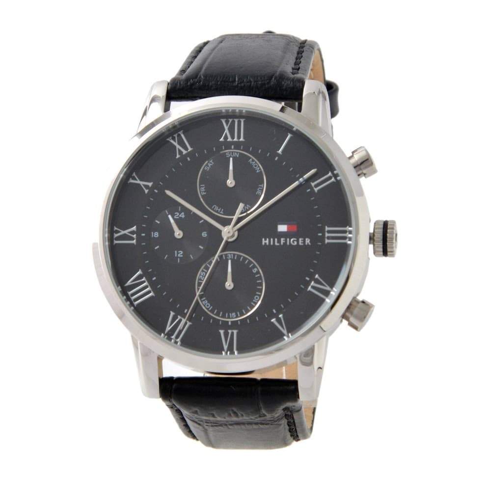 Tommy Hilfiger chronograph men's watch with black dial and silver case
