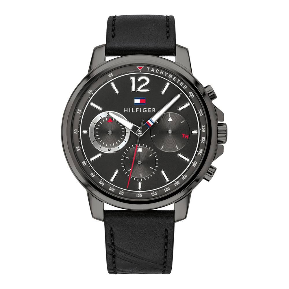 Tommy Hilfiger chronograph black dial men's watch with subdials and tachymeter bezel