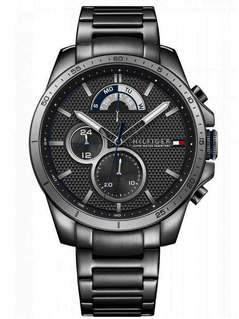 Tommy Hilfiger Cool Sports gun metal stainless steel men's chronograph watch with black dial