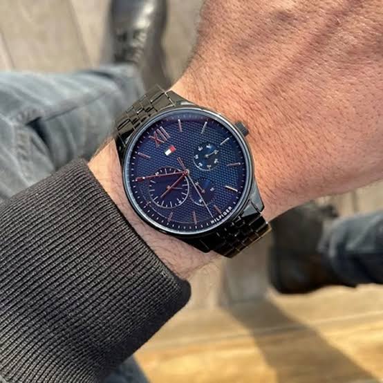 Tommy Hilfiger Damon Quartz Chronograph Blue Dial Black Steel Strap Watch for Men - 1791454