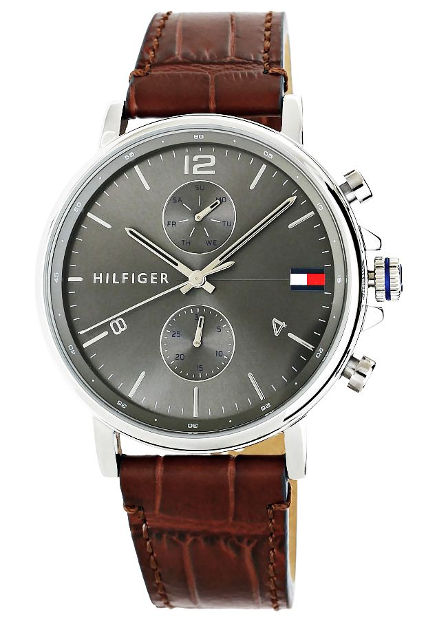 Tommy Hilfiger Daniel Grey Dial Leather Strap Quartz Men's Watch - 1710416