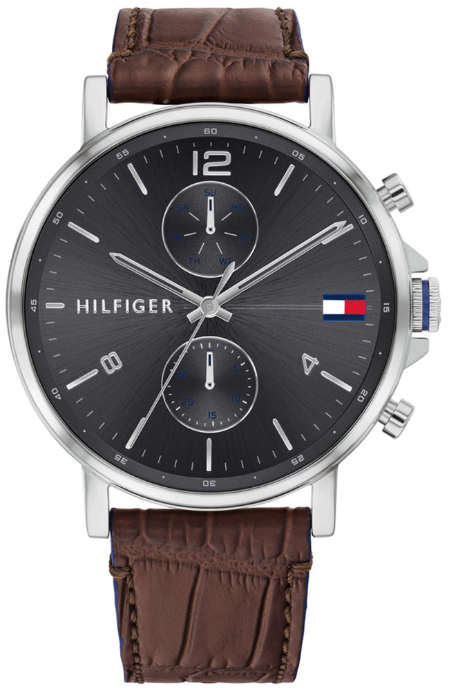 Tommy Hilfiger Daniel Grey Dial Leather Strap Quartz Men's Watch - 1710416