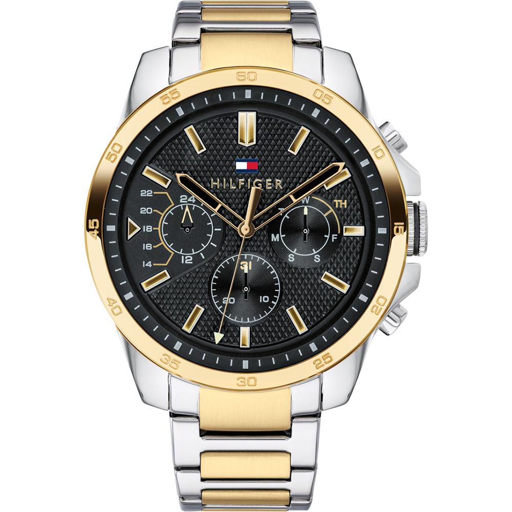 Tommy Hilfiger dual-tone steel men's chronograph watch with black dial and gold-plated bezel