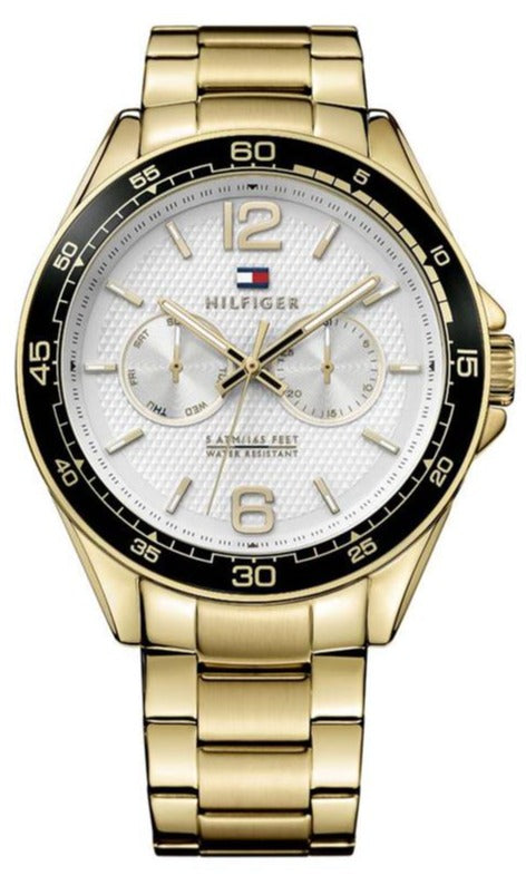 Tommy Hilfiger Erik gold-tone multifunction watch with white dial and chronograph subdials