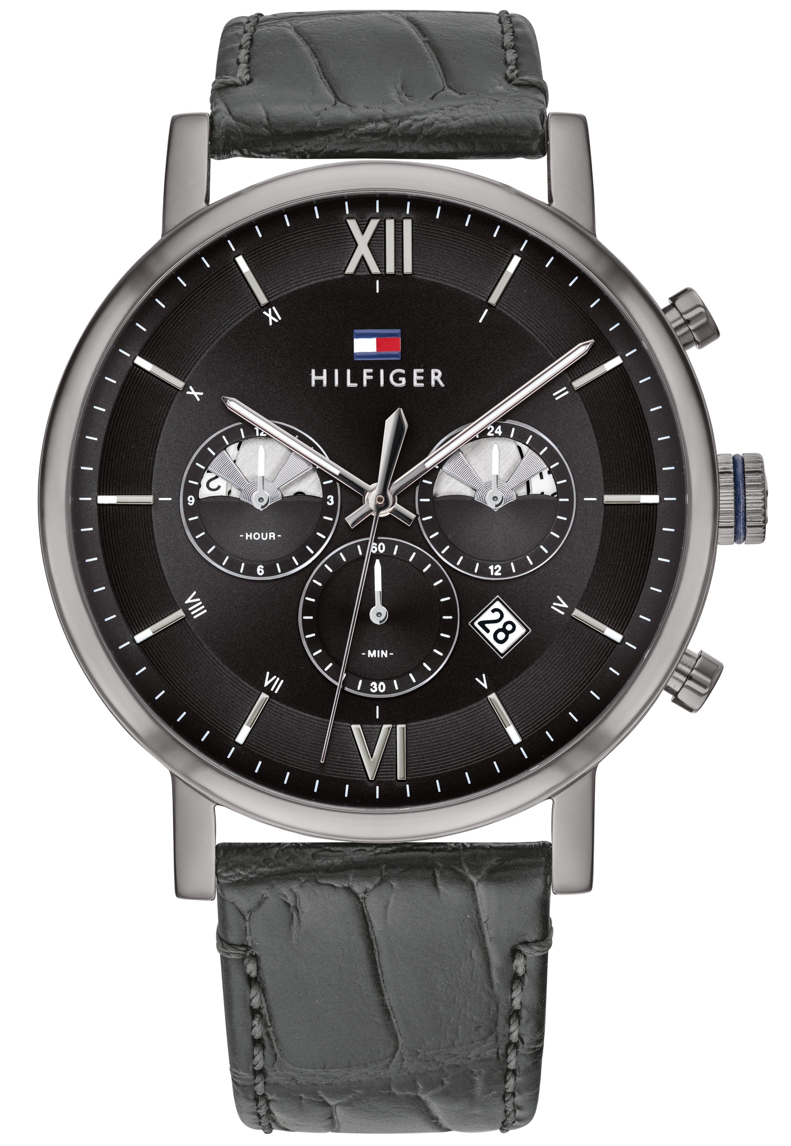 Tommy Hilfiger Evan Grey Dial Leather Strap Quartz Men's Watch - 1710395