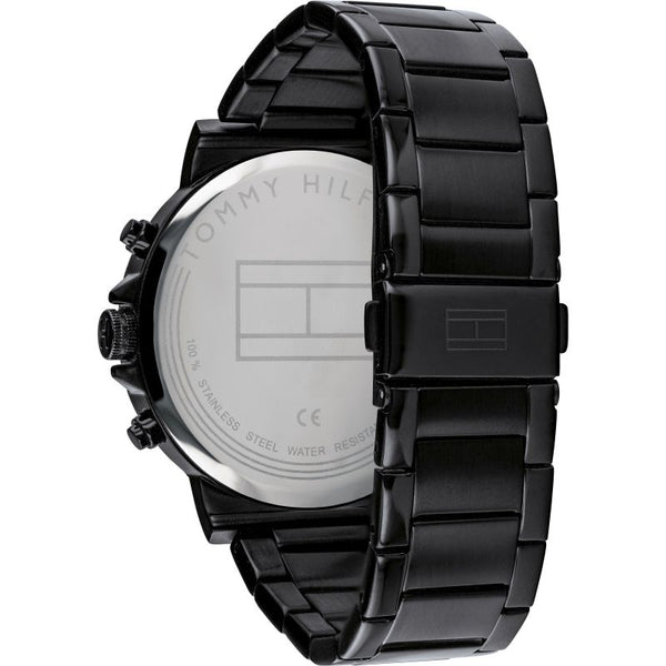 Tommy Hilfiger EVAN caseback with engraved Tommy Hilfiger branding and water resistance text