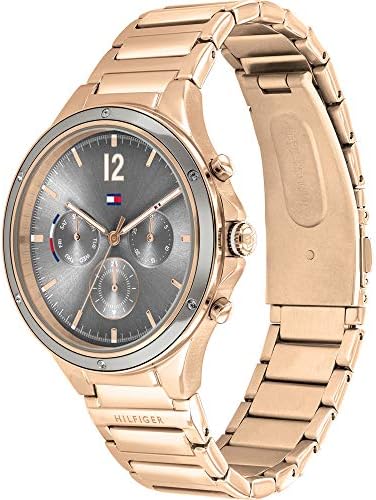 On-wrist view of rose gold-tone Tommy Hilfiger Eve chronograph with metal bracelet