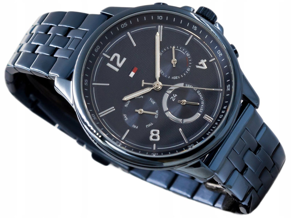 Side angle of Tommy Hilfiger Harper women's chronograph watch with steel bracelet