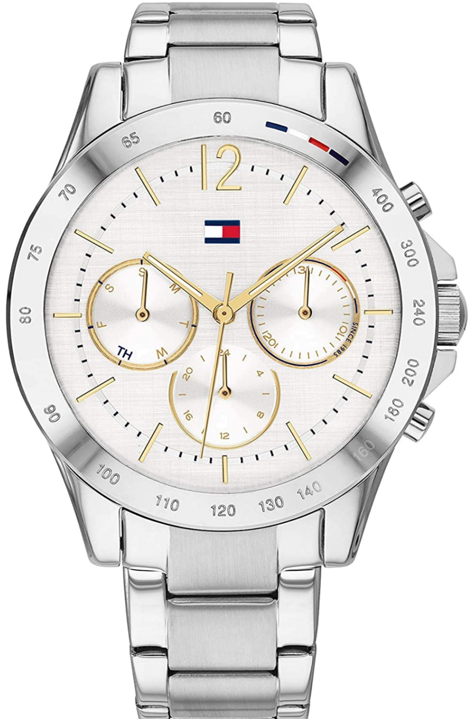 Tommy Hilfiger Haven 1782194 silver stainless steel women's chronograph watch with white dial and gold-tone hands