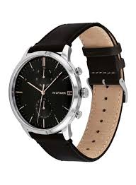 Tommy Hilfiger Hunter Black Dial Black Leather Strap Men Watch - 1710406