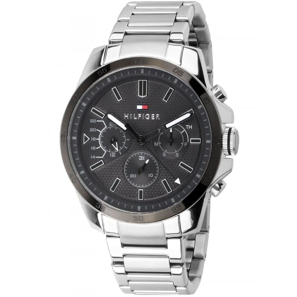 Tommy Hilfiger Iconic stainless steel men's watch with black chronograph dial and steel bracelet