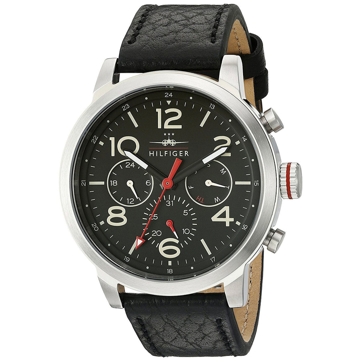 Tommy Hilfiger Jake chronograph displaying three subdials with red accents