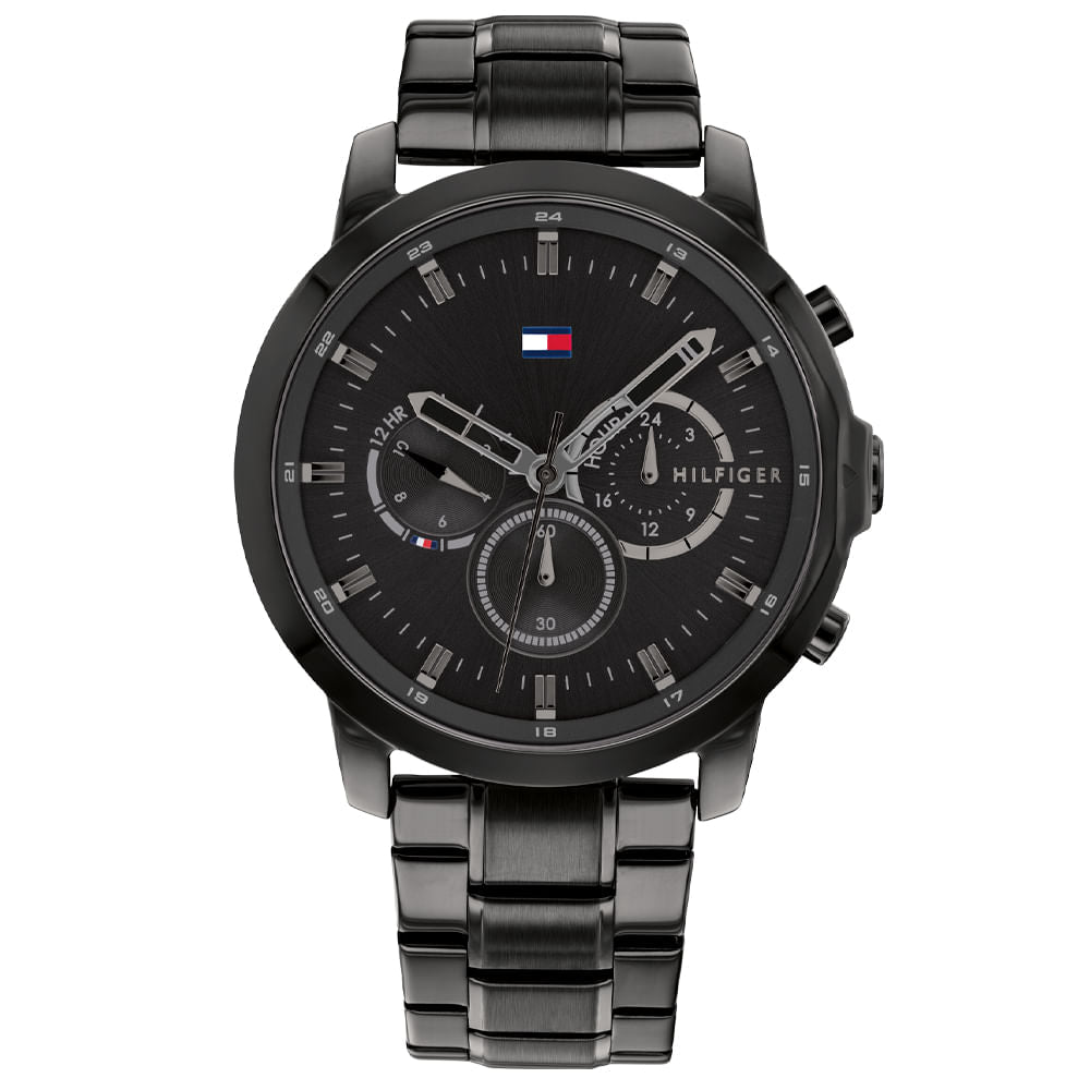 Tommy Hilfiger Jameson black chronograph watch with multi-subdial dial and black steel bracelet