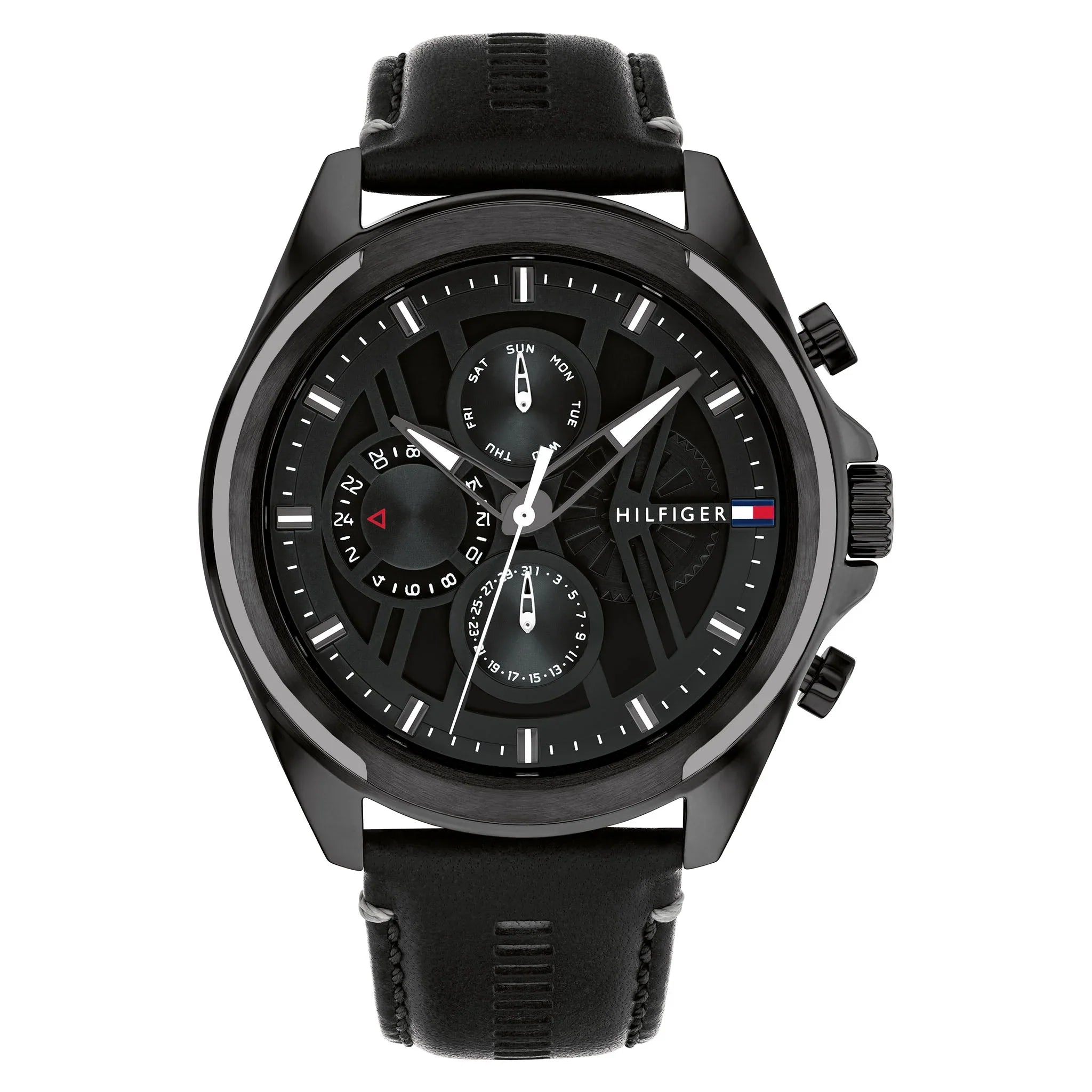 Tommy Hilfiger Jax Black Leather Strap Multi-function Men's Watch - 1710654