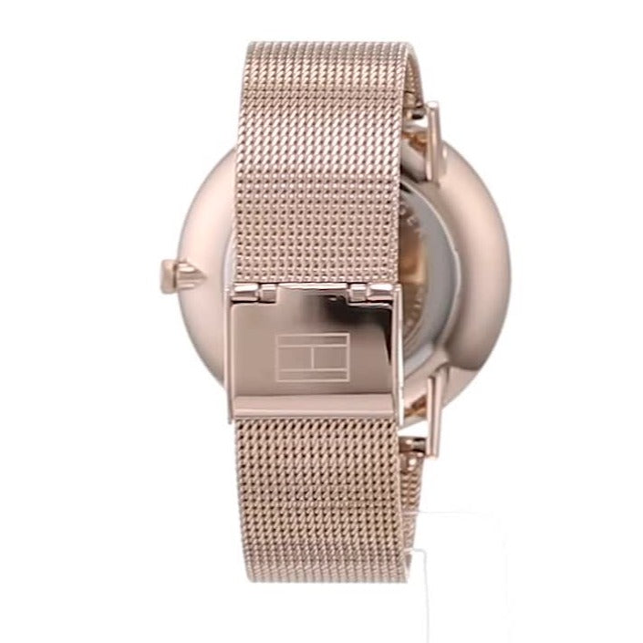 Tommy Hilfiger Jenna rose gold mesh bracelet with fold-over clasp fastening detail