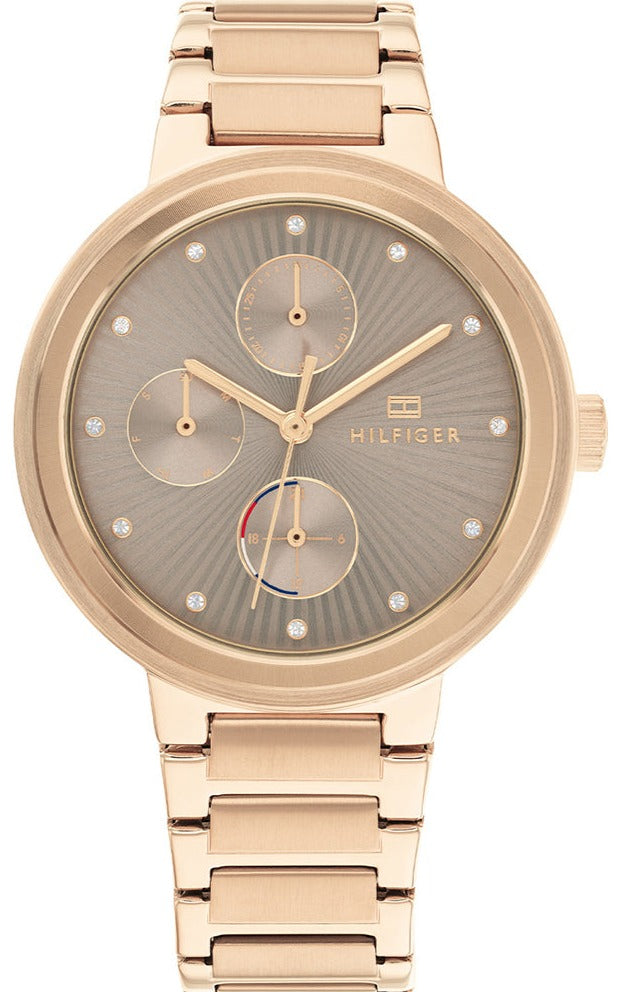 Tommy Hilfiger Joy chronograph watch with gold dial and gold steel bracelet