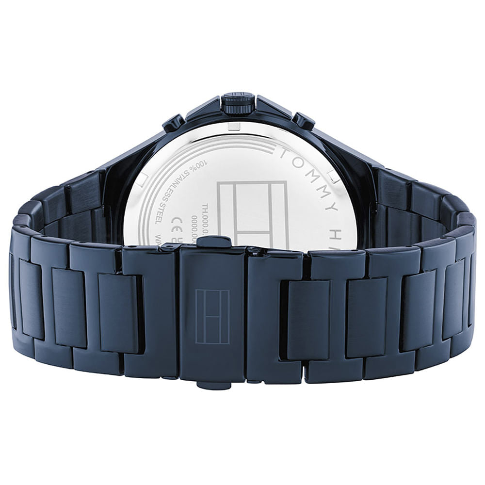Tommy Hilfiger Justin watch caseback showing metal case with engraved details