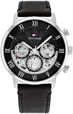 TOMMY HILFIGER LEGEND 44mm Black Dial Black Leather Band Men's Watch  - 1710565