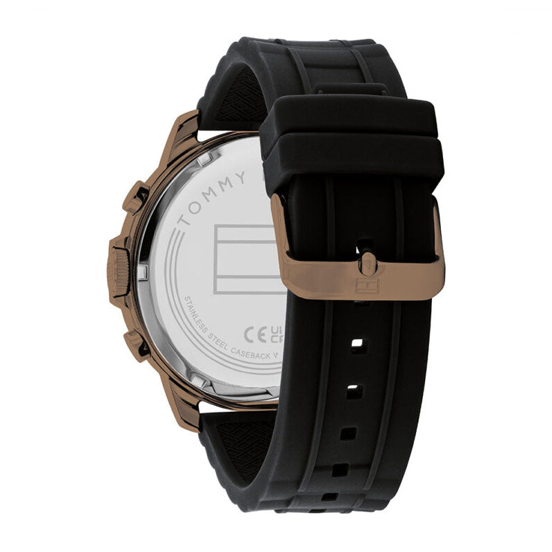 Tommy Hilfiger Luca watch caseback and strap detail