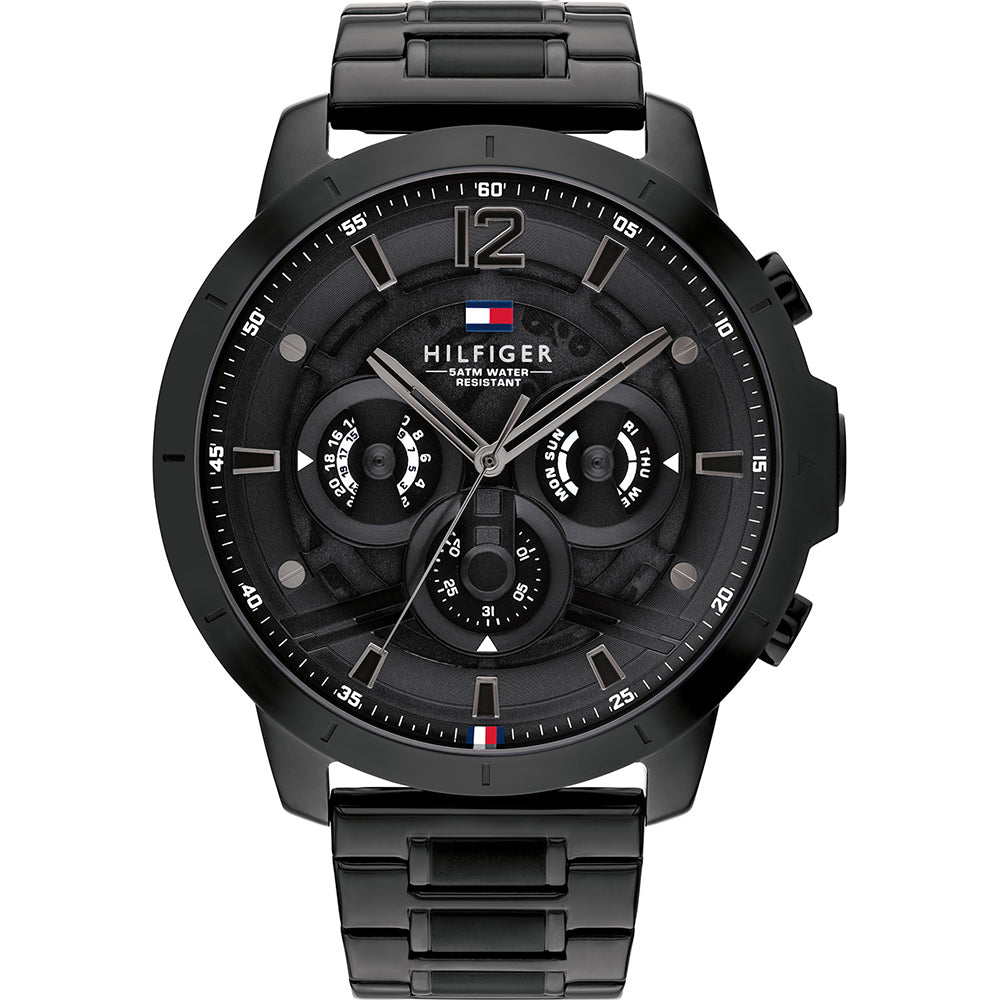 Tommy Hilfiger Luca black steel men's watch with chronograph subdials and steel bracelet