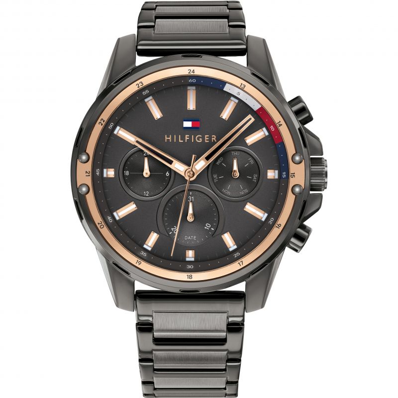 Tommy Hilfiger Mason grey chronograph men's watch with gunmetal bracelet and rose gold bezel