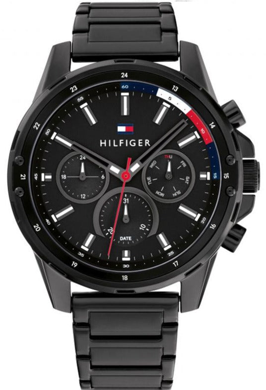 Tommy Hilfiger Mason chronograph watch with black dial and stainless steel bracelet