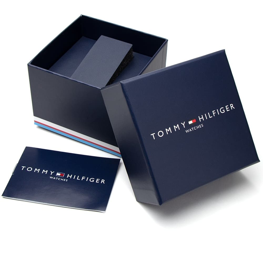 Tommy Hilfiger Maverick watch with navy branded box and warranty card