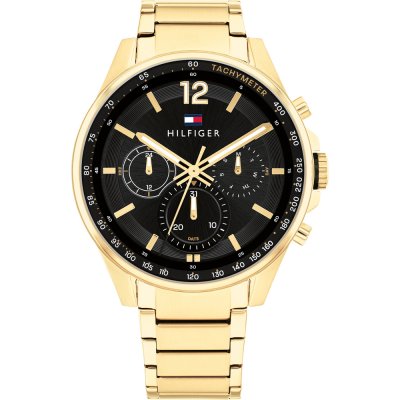 Tommy Hilfiger Max gold chronograph watch with black dial and gold-tone bracelet