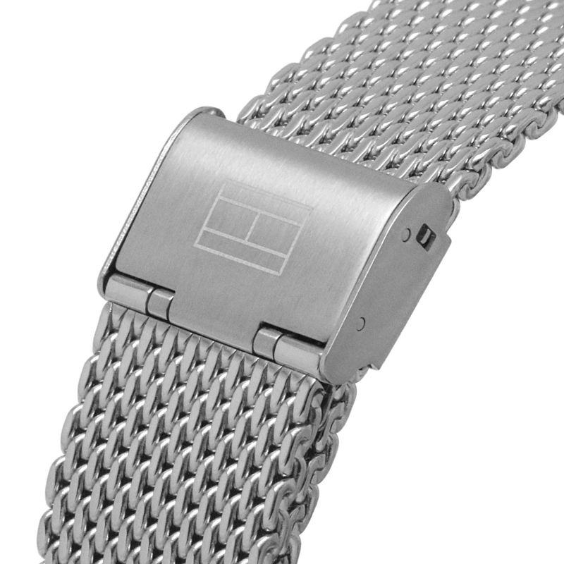 Tommy Hilfiger Miles silver mesh strap with logo clasp detail