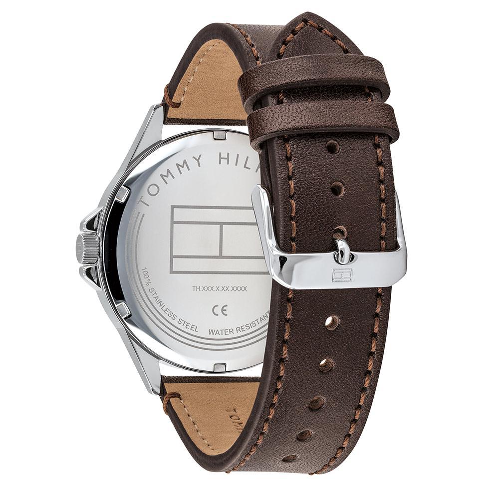 Tommy Hilfiger watch caseback showing stainless steel with engraved branding and specifications
