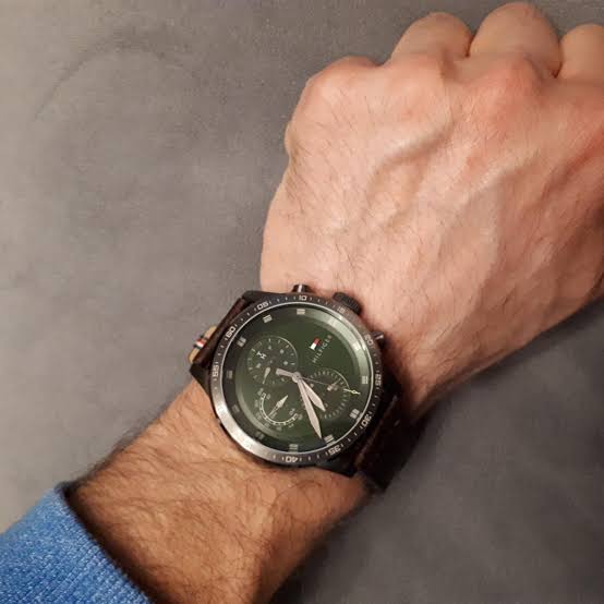 Tommy Hilfiger Quartz Leather Strap Green Dial 46mm Men's Watch 1791809