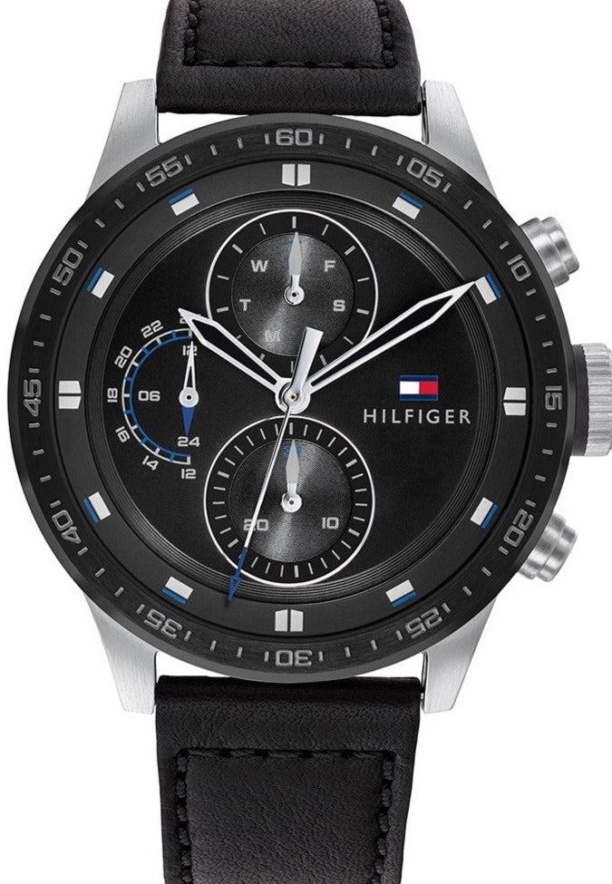 Tommy Hilfiger Trent 1791810 black chronograph watch with leather strap