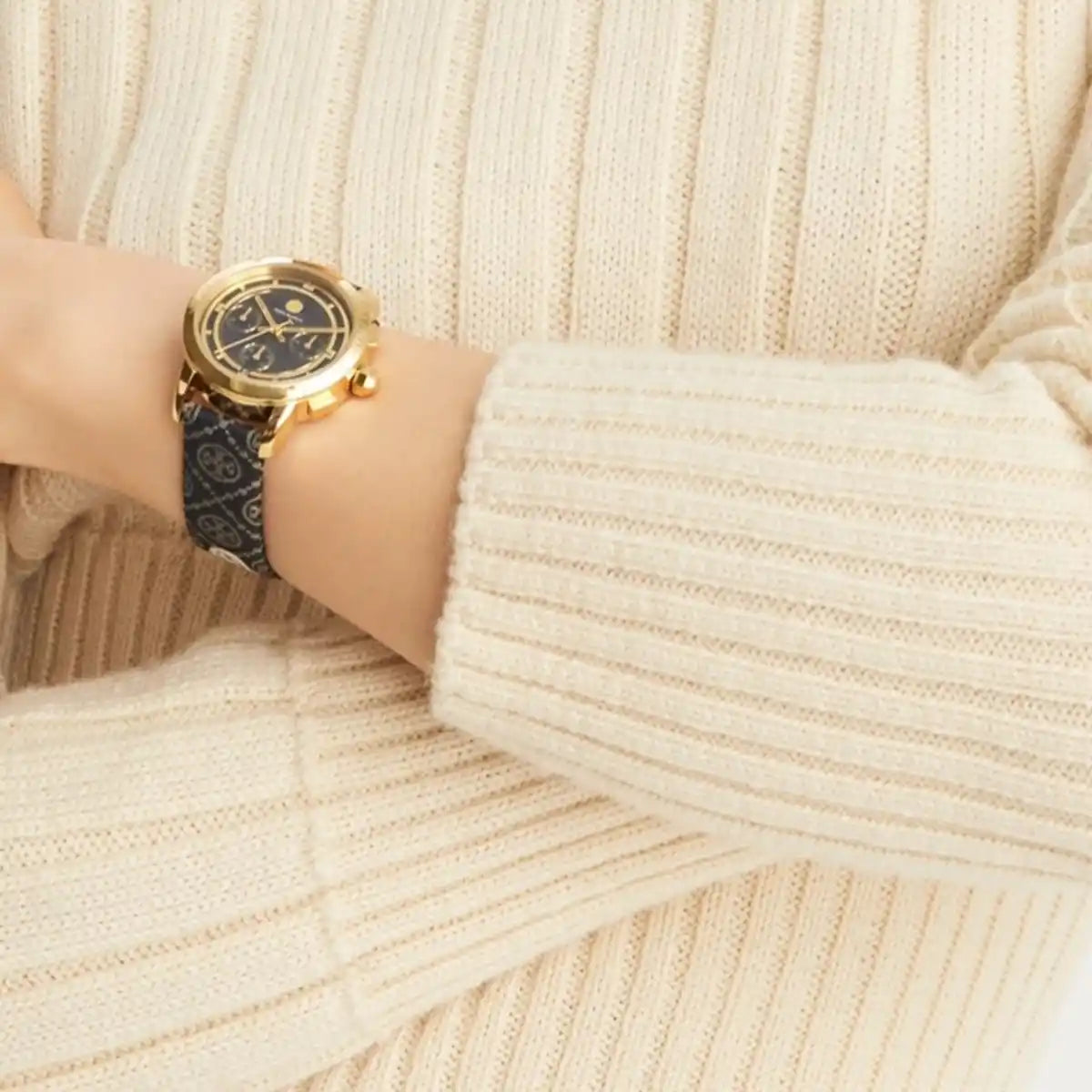 Tory Burch Chronograph T Monogram jacquard leather strap Women's Watch TBW1055