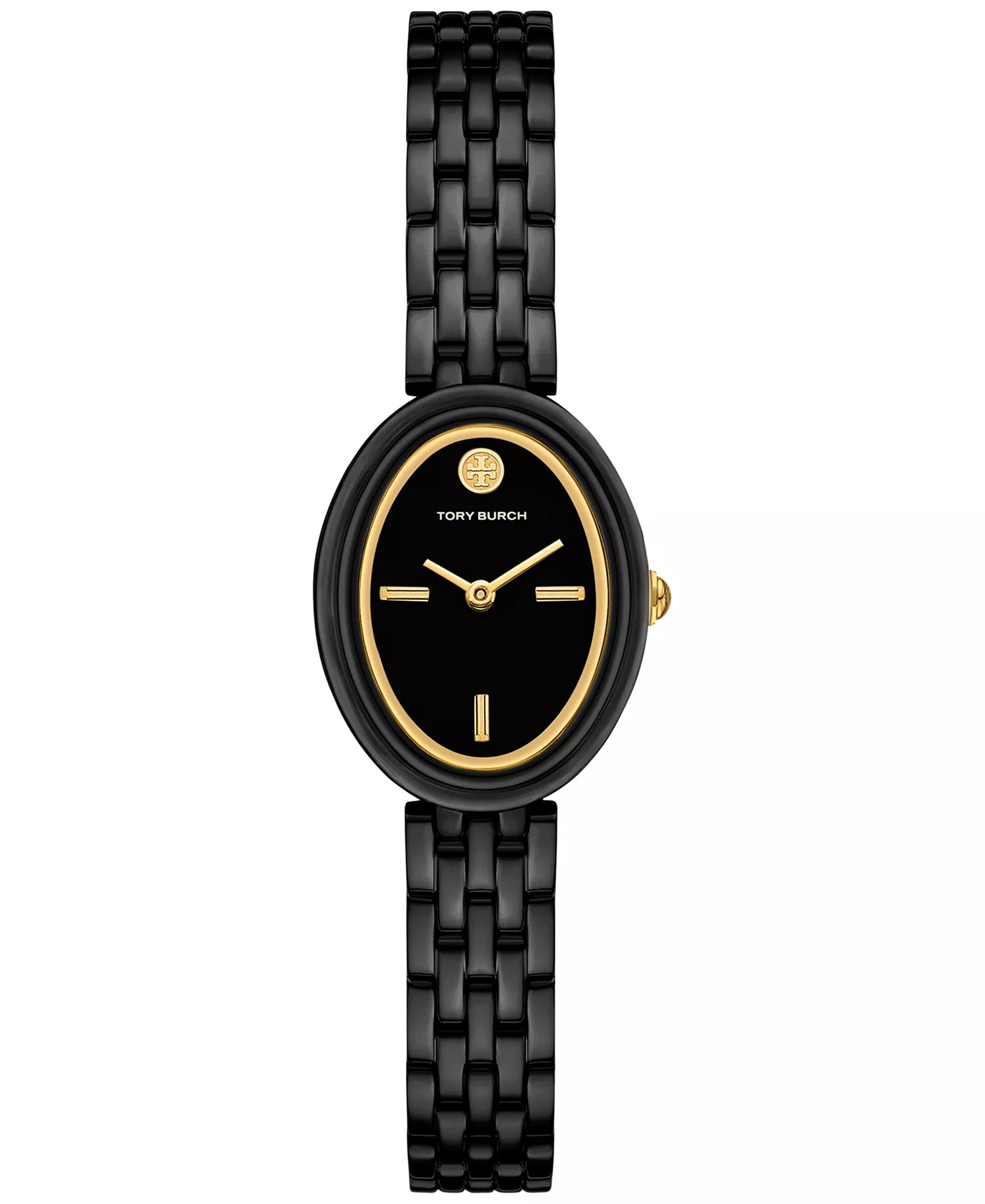 Tory Burch The Oval Black Steel Bracelet 28mm Watch TBW6035
