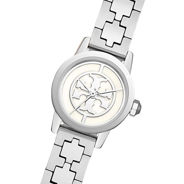 Tory Burch Reva Slim dial detail with signature T-logo and hour markers
