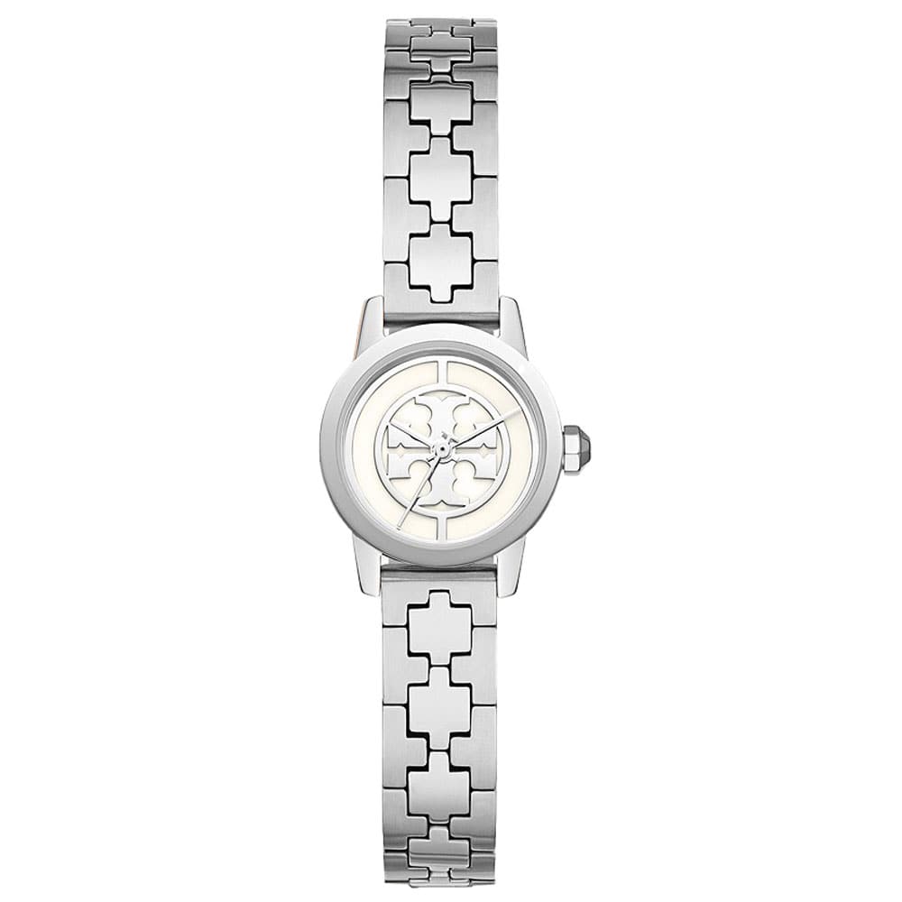 Tory Burch Reva Slim stainless steel women's watch with white dial and T-logo