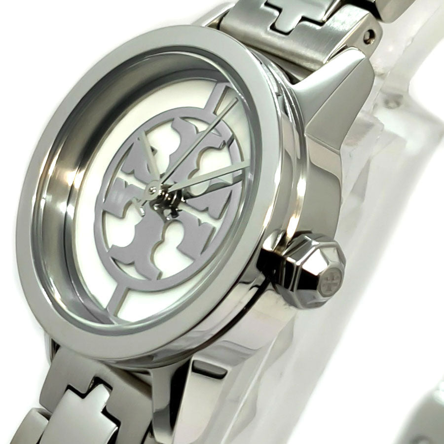 Tory Burch Reva Slim watch side view showing case profile and crown
